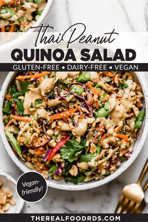 Peanut Quinoa Salad, Best Salads, Weekend Meal Prep, Greek Quinoa Salad, Real Food Dietitians, Colorful Veggies, Peanut Dressing, Thai Peanut, Tasty Meat