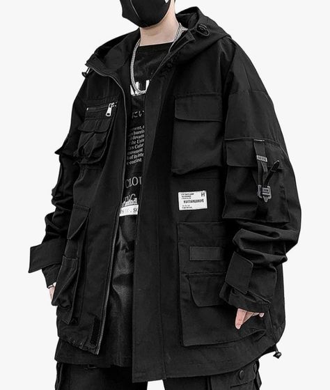 Mushroom Fashion, Berlin Rave, Black Techwear, Techwear Men, Cyberpunk Techwear, Hip Hop Street Style, Techwear Jacket, Cyberpunk Clothes, Mens Lightweight Jacket