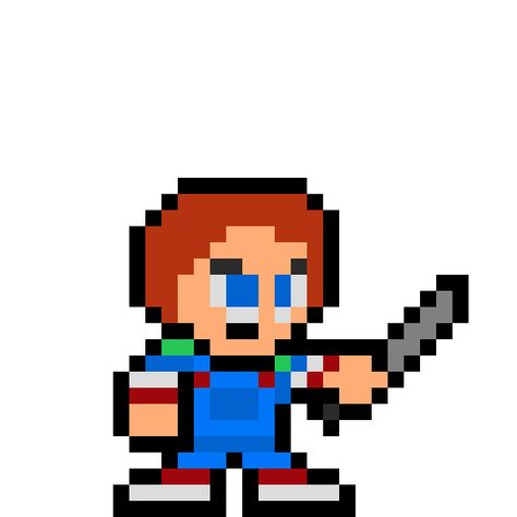 Childs Play's Chucky Perler Bead Pattern (by 8bitHero) Chucky Perler Bead Patterns, Chucky Pixel Art, Chucky Perler Beads, Horror Perler, Pixel Art Horror, Child's Play Movie, Childs Play Chucky, Halloween Horror Movies, Pixel Drawing