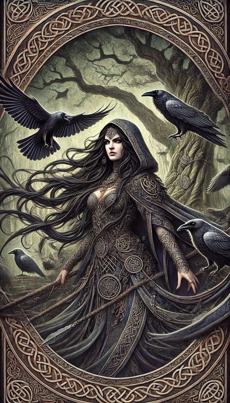 Morrigan Celtic Goddess Tattoo, Celtic Witch Art, Goddess Morrigan Art, Morrigan Art Celtic Goddess, The Morrigan Goddesses Art, Morrigan Goddess Celtic Mythology, The Morrigan Art, Hades Art Greek Mythology, Celtic Witch Aesthetic