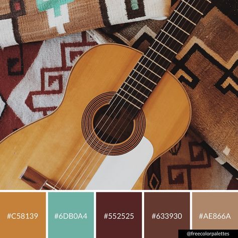 Bohemian | Guitar | Browns | Color Palette Inspiration. | Digital Art Palette And Brand Color Palette. Bohemian Color Palette, Color Palette Inspiration, Fall Palette, Art Palette, Mobile Icon, Brown Color Palette, Palette Inspiration, Music Coloring, Bohemian Colors