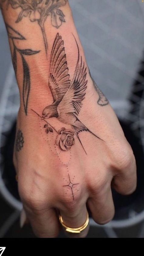 Swallow Tattoo, Geniale Tattoos, Greek Tattoos, Small Hand Tattoos, Bird Tattoo, Small Tattoos For Guys, Hand Tattoos For Guys, Arm Tattoos For Guys, Simplistic Tattoos