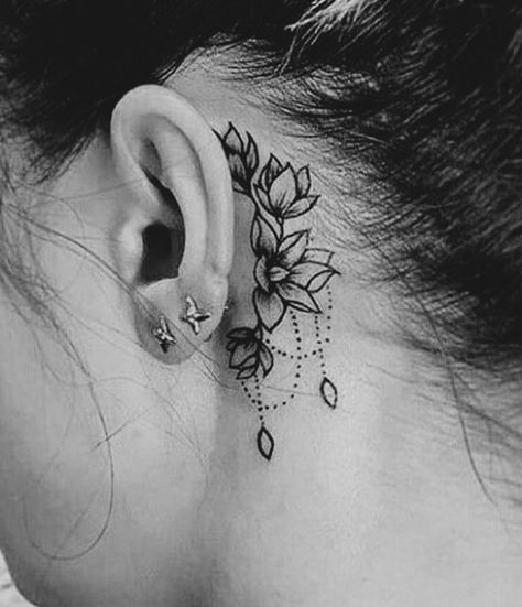 240 Beautiful Behind the Ear Tattoo Ideas with Meaning (2022) - TattoosBoyGirl Back Ear Tattoo, Rose Tattoo Behind Ear, Behind The Ear Tattoo Ideas, Behind The Ear Tattoo, Behind Ear Tattoos, Ear Tattoo Ideas, Tato Henna, Ear Tattoos, Knot Tattoo