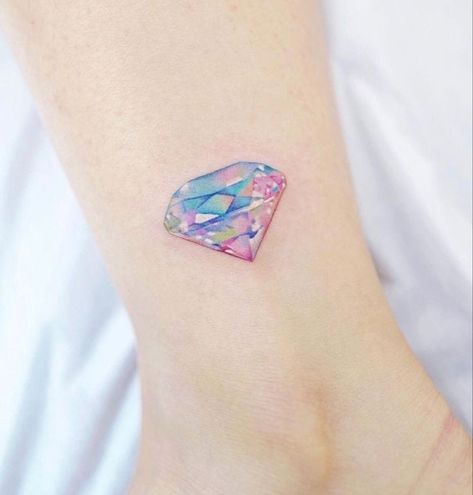 Diamond Tattoo Designs, Watercolor Tattoo Ideas, Diamond Tattoo, Gem Tattoo, Jewel Tattoo, Crystal Tattoo, Blue Rose Tattoos, Ankle Tattoos For Women, Diamond Tattoos