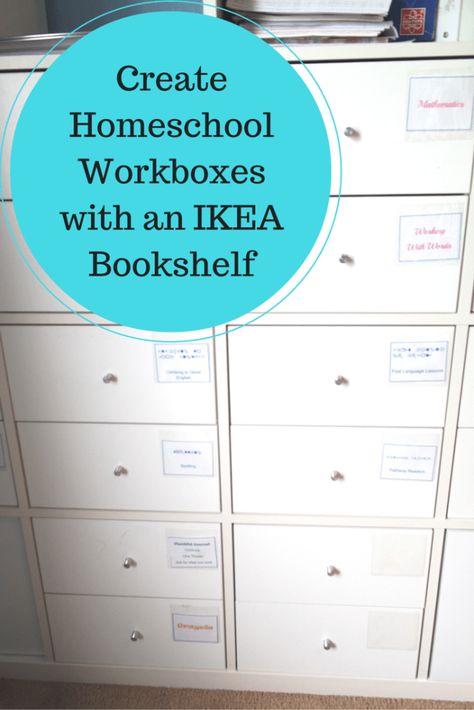 Kallax Bookshelf, Ikea Kallax Bookshelf, Workbox System, Organized Homeschool, Ikea Bookshelf, Homeschool Room Organization, Ikea Organization Hacks, Ikea Organization, Ikea Bookshelves