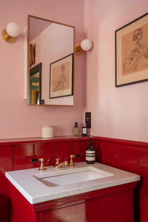 #thenordroom Restroom Color Ideas, Restroom Color Ideas Paint, Remodel On A Budget Diy, House In England, Colorful Bathrooms, Bathroom Remodel On A Budget, Remodel On A Budget, Historic House, Bathroom Red