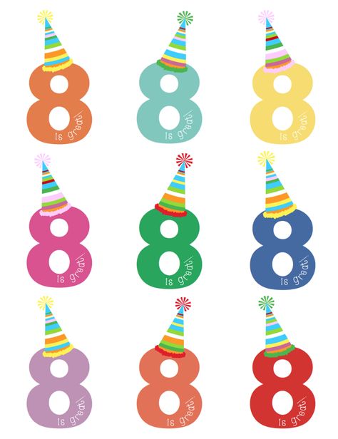 8 is Great! {Free Birthday Printables} | Less Than Perfect Life of Bliss | home, diy, travel, parties, family, faith, Bicycle Birthday Parties, 8 Is Great, Painting Birthday Party, Happy 8th Birthday, Painting Birthday, Month Stickers, Birthday Tags, Donut Party, Free Birthday