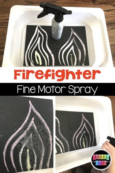 Firefighter Fine Motor Spray activity for preschoolers learning about community helpers. Community Helpers Sensory, Community Helpers Art, Community Helpers Lesson Plan, Preschool Curriculum Activities, Community Helpers Week, Community Helpers Preschool Crafts, Community Helper Lesson, Community Helpers Crafts, Community Helpers Activities