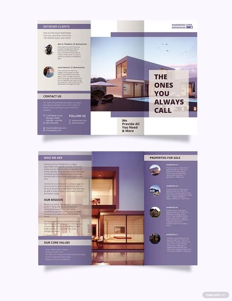 Residential Property Management Tri-Fold Brochure Template Tamplets Design, Property Management Marketing, Architecture Brochures, Brochure Design Layouts, Property Brochures, Trifold Brochure Design, Graphic Design Brochure, Marketing Brochure, Brochure Template Layout