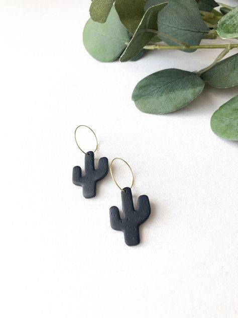 Clay Cactus Earrings, Polymer Clay Cactus Earrings, Clay Hoop Earrings, Diy Earrings Polymer Clay, Etsy Inspiration, Handmade Clay Jewelry, Cactus Earrings, Polymer Earrings, Polymer Clay Diy