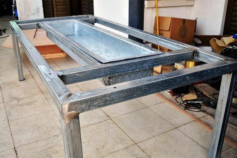 Diy Grill Table, Meja Outdoor, Grill Diy, Diy Barbecue, Barbecue Table, Table Grill, Diy Grill, Bbq Table, Grill Table