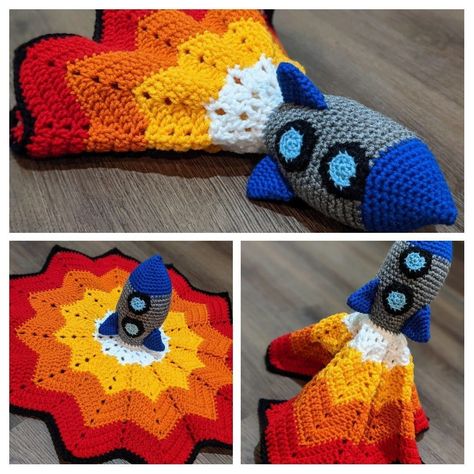 Crochet Rocket Ship Lovey, Space Themed Crochet Patterns, Crochet Rocket Ship Pattern Free, Moon Crochet Blanket, Crochet Rocket Ship, Lovey Crochet Pattern Free, Crochet Rocket, Space Crochet, Lovey Crochet Pattern