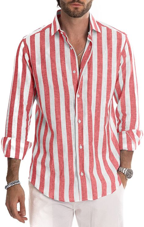 Amazon.com: Renaowin Mens Button Down Long Sleeve Shirts Linen Cotton Color Block Striped Casual Work Beach Shirts for Men US 49(2XL) Moss Green : Clothing, Shoes & Jewelry Mens Linen Shirts Casual, Oversized Tops, Zippered Cardigan, Mens Henley, Linen Shirt Men, Mens Linen, Striped Long Sleeve Shirt, Casual Stylish, Stylish Shirt