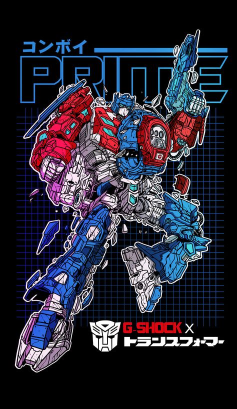 G-Shock x Transformers - Optimus Prime by Gorilla Machines Transformers Graphic Design, Optimus Prime Design, Transformers Tshirt, Transformers Comic Art, Old Cartoon Network Shows, Transformers Poster, Transformers Wallpaper, Optimus Prime Wallpaper, Optimus Prime Transformers