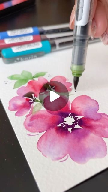 50K views · 10K likes | Karin on Instagram: "“Disappearing Flowers” 🙃 beautifully painted by @femvisionary with our Brushmarker PRO @karinmarkers   Check out @femvisionary’s feed and get inspired by her art!  #looseflorals #onestrokepainting #underthefloralspell #grownnotflown #thefloralseason #trendingflorals #watercolortutorial #karinmarkers #brushpen #karinbrushmarkerpro  music licensed by Splice" Karin Markers Art, Watercolour Brush Pen Art, Brush Pen Flowers, Watercolor Brush Pen Art Ideas, Brushpens Art, Water Brush Pen, Brush Pen Art, Watercolor Brush Pen, 50k Views