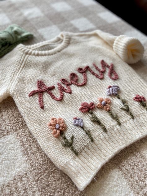 Cute hand embroidered custom  oversized knit baby sweater Cute Crochet Knit Sweater, Cute Handmade Knit Sweater, Cozy Cotton Hand-knitted Sweater, Cozy Hand-knitted Cotton Sweater, Cozy Cotton Hand Knitted Sweater, Cozy Hand Knitted Cotton Sweater, Cute Cotton Crochet Sweater, Cute Crochet Cotton Sweater, Cute Cotton Sweater With Floral Embroidery