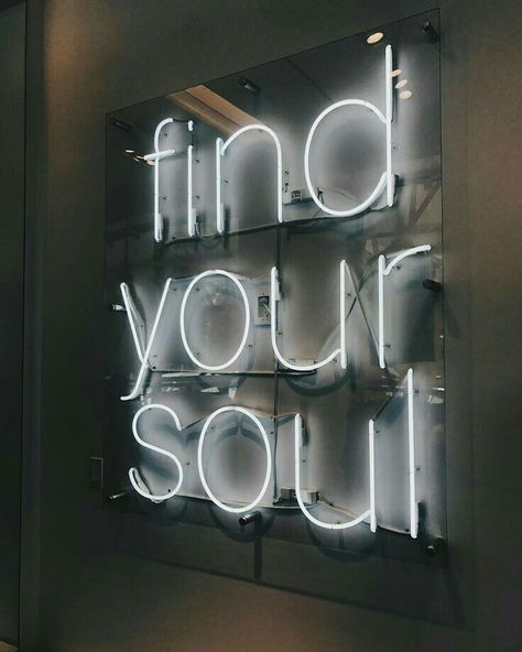 Find Your Soul, Yoga Studio Design, Neon Quotes, Neon Words, Minimal Photography, Restaurant Logo, Marquee Lights, Neon Aesthetic, Neon Art