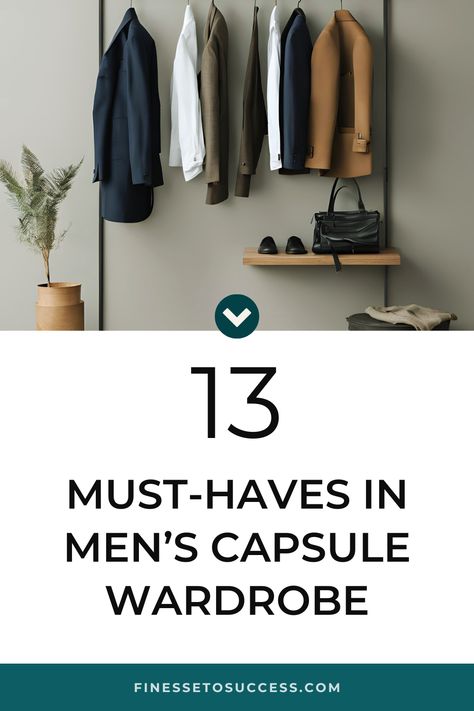 FOR HIM: A capsule wardrobe saves time, money, and space—all while ensuring that you look effortlessly put-together year-round. Check out this guide to know what are some must-have versatile pieces to add to your essential workwear collection Minimalist Mens Wardrobe, Men Capsule Wardrobe 2024, Travel Capsule Wardrobe Men, Men’s Fashion Essentials, Men’s Capsule Wardrobe Fall 2024, Men Fashion Basics, Mens Business Casual Capsule Wardrobe, Mens Staple Pieces, Men’s Minimalist Wardrobe