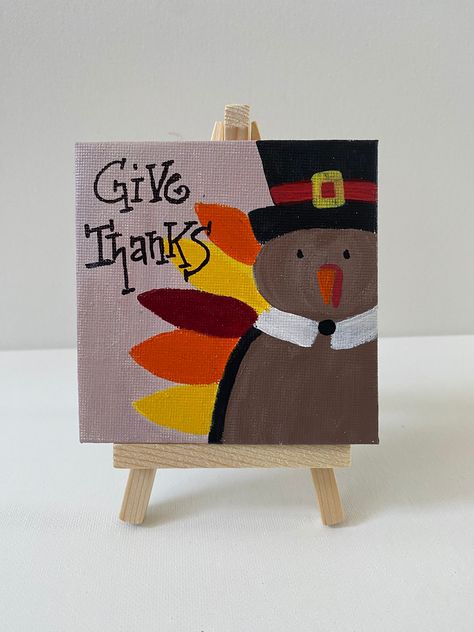 Simple Thanksgiving Paintings On Canvas, Mini Canvas Art Fall, Thanksgiving Paintings On Canvas Easy, Thanksgiving Art Painting, Thanksgiving Painting Ideas, Thanksgiving Paintings, Mini Easel, Kids Canvas, Canvas Paint