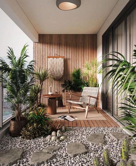 Zen Balcony Ideas, Japanese Balcony, Terrace Garden Ideas, Apartment Balcony Garden, Indoor Balcony, Balcony Design Ideas, House Balcony Design, Terrace Decor, Small Balcony Design