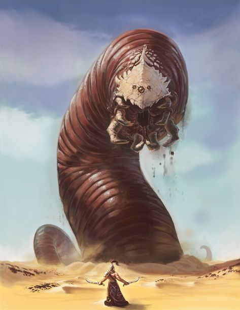 Minhoca gigante  verme da areia Desert Monster, Dune Art, Gobi Desert, Heroic Fantasy, Giant Monsters, Fantasy Beasts, 다크 판타지, Monster Concept Art, Alien Creatures