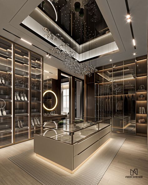 M A S T E R B E D R O O M :: Behance Walk In Wardrobe Design Modern Luxury, Luxury Penthouse Closet, Walking Closet Luxury Women, Dream Luxury Closet, Boutique Walk In Closet, Closet Mansion, Walk In Shoe Closet, Master Closet Design With Island, Luxury Closet Designs Women