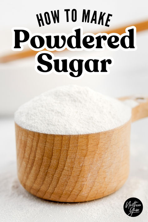 How to Make Powdered Sugar How To Make Powdered Sugar, Powdered Sugar Icing Recipe, Homemade Powdered Sugar, Powdered Sugar Recipes, Homemade Baking Powder, Make Powdered Sugar, Powdered Sugar Icing, Powdered Sugar Glaze, Homemade Donuts Recipe