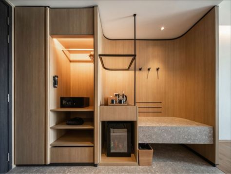 Luggage Storage Hotel Room, Hotel Cabinet Design, Hotel Room Furniture Design, Interior Design Hotel Room, Hotel Room Storage Ideas, Hotel Closet Design, Room Decor Bedroom Dark, Hotel Suite Room Design, Small Hotel Room Interior