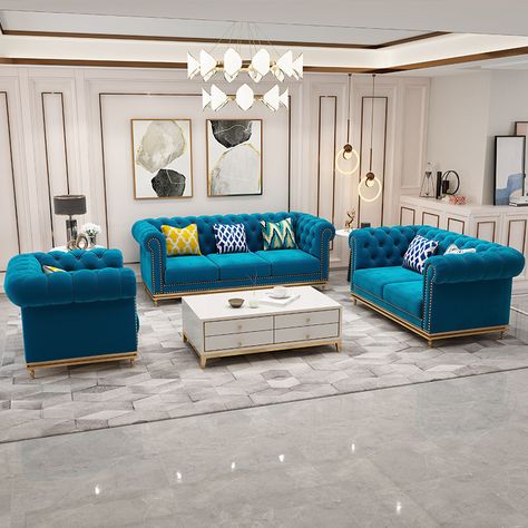 European Style fabric modern modular living room Velvet Chesterfield Sofa Set https://m.alibaba.com/product/1600488491901/European-Style-fabric-modern-modular-living.html?__sceneInfo={"cacheTime":"1800000","type":"appDetailShare"} 7 Seater Sofa Design, Velvet Green Sofa, Green Chesterfield, Sofa Design Living Rooms Indian, Classy Sofa, Green Chesterfield Sofa, Modular Living Room, Teal Living Room Decor, Velvet Sofa Living Room