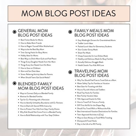 Unleash your creativity with our extensive list of 100+ mom blog post ideas. From heartfelt personal stories to practical parenting advice, this compilation will ensure you never run out of inspiration. Embrace your unique motherhood journey, connect with your readers, and make a positive impact in the lives of fellow moms. Let's celebrate the beauty of motherhood together! #InspiringMotherhood #CreativeBlogging Mom Blog Post Ideas, Mom Blog Topics, Blog Topic Ideas, Single Mom Tips, Mom Routine, Social Media Content Planner, Topic Ideas, Podcast Topics, Blog Post Ideas