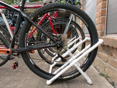 DIY PVC Bike Rack: Not Quite an Instructional – // kuotient Pvc Bike Racks, Truck Bed Bike Rack, Truck Bike Rack, Diy Bike Rack, Range Velo, Bike Couple, Bike Stand, Bike Racks, Backyard Playground