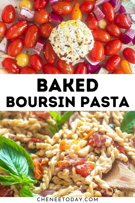 Baked Boursin pasta - Tiktok viral Boursin cheese and tomato pasta is so easy, with a creamy Boursin pasta sauce made right in the pan! Essen, Baked Boursin Pasta With Cherry Tomatoes, Roasted Tomatoes And Boursin Cheese, Pasta Wednesday, Baked Boursin Pasta, Boursin Pasta Recipe, Boursin Cheese Pasta, Baked Boursin, Boursin Pasta