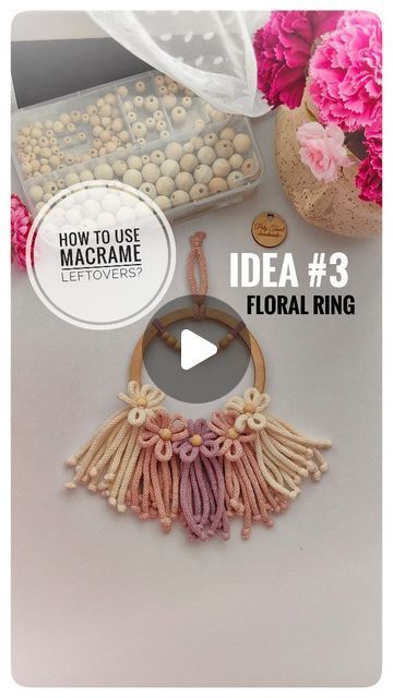 Poly Tusal Handmade | Macrame Pattern Designer on Instagram: "How to use MACRAME LEFTOVERS? Idea #3 🌸 Floral RING 😍  I'm so in love with this final result 💞 COMBINE with different colors, to get a unique decoration 😍  1. Use only braided cords! I used 5mm braided cord.  2. The beads are optional, you can make flowers without them 😉 3. Use the ring whatever you have 😉 Any type will be fine 👍  Let me know how do you like it or are you waiting for more ideas 🤓 Any suggestions, just feel free 😉  Don't forget about my unique Macrame Patterns for beginners and Advanced 🤓 check out my ETSY store for written tutorials 🥰 . . . . . . . . . #learnmacrame #macramematerial #macramelover #macrameteacher #macrametutorial #handmademacrame #macrame #makramee #lovemacrame #macramepassion #macrame Diy Gifts That Dont Look Diy, How To Make A Macrame Flower, Crafts With Macrame Cord, Diy Macrame For Beginners, Macrame Ideas Diy, Macrame Patterns For Beginners, Unique Macrame Ideas, Free Macrame Patterns Tutorials, Macrame Tutorial Beginner