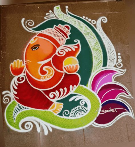 Lambodara Rangoli Design Images (Lambodara Rangoli Kolam Ideas) - 2022 Rangoli Designs Latest New Year, Ganesh Ji Rangoli Design, Women Rangoli, Rangoli Inspiration, Big Rangoli Designs Creativity, Sankranthi Rangoli, Ganesh Rangoli, Ganesha Rangoli, Pookalam Design