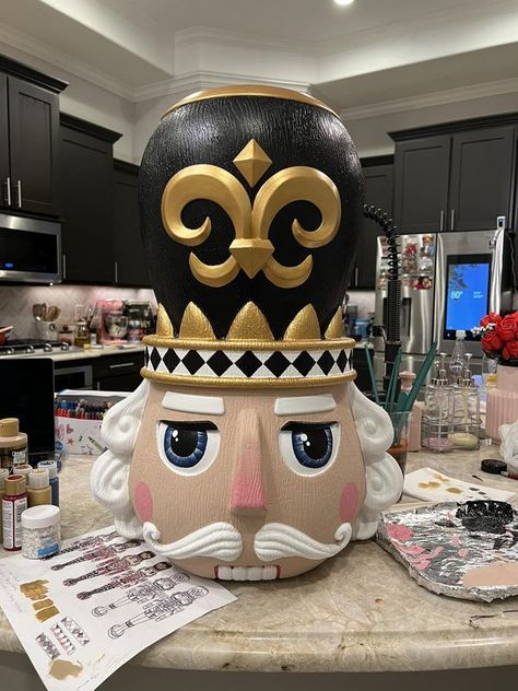 Walmart Nutcracker Tips, Tricks and Fans! | I didn’t know it would take this long, took me 10 hours just to paint the head, still need to add some jewelry, ribbon and rhinestone to complete�... | Facebook Painted Walmart Nutcracker, Walmart Nutcracker Painted, Walmart Nutcracker Makeover, Painted Nutcracker Diy, Walmart Nutcracker, Nutcracker Makeover, Nutcracker Painting, Diy Nutcracker, Christmas Painting