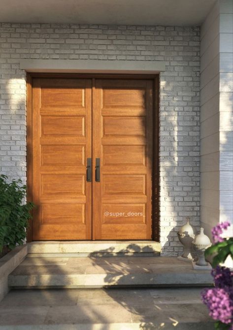 Mahogany Front Door Entrance, Double Door Entrance Wood, Ply Wood Door Design, Modern Wooden Main Door Design, Double Front Entry Doors Modern, Wooden Double Front Doors Entrance, Front Double Door Design, Double Door Design Wood, Main Door Design Ideas