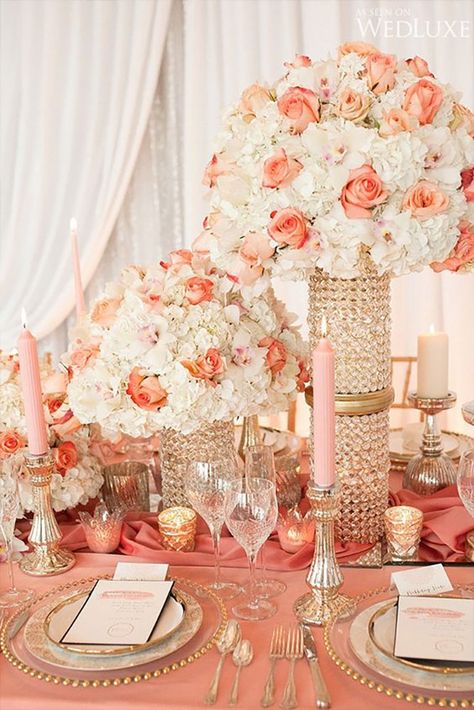 coral wedding decorations coral decor idea Belluxe Photography Mladenacki Sto, Coral Wedding Decorations, Coral Wedding Themes, 26 October, Coral Decor, Spring Wedding Flowers, Coral Wedding, Peach Wedding, Coral And Gold