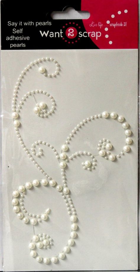 Want 2 Scrap Say It With Pearls Self-Adhesive Frilly Flourish Swirl White Pearls Bead Sewing, Candlewicking Embroidery, Pola Manik, Pearl Embroidery, Fabric Flower Brooch, Motifs Perler, Beadwork Embroidery, Bead Embroidery Tutorial, Handmade Embroidery Designs