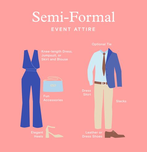 Wedding Guest Attire Guide Dress Codes, Wedding Dress Code Guide For Guests, Summer Wedding Dress Code, Preppy Wedding Guest Outfit, Semi Formal Couple Outfits, Semi Formal Party Outfit, Semi Formal Wedding Attire For Guest, Wedding Dress Code Guide, Dress Code Formal