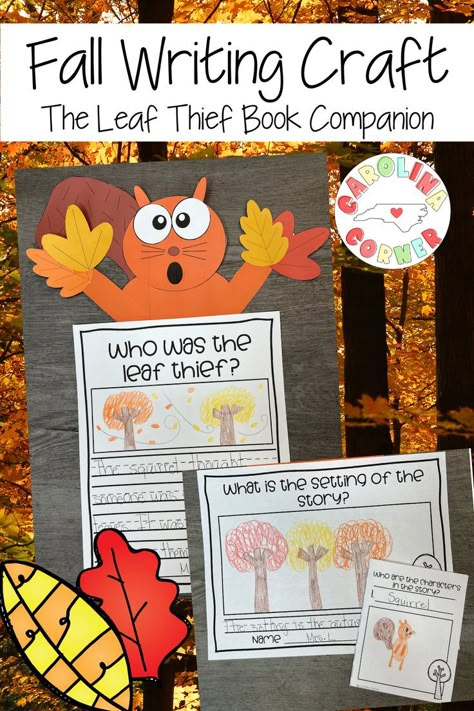 Fall Crafts and Activities are a great way to engage your Kindergarten, First Grade, and Second Grade students in writing and reading concepts! In this activity, you will read the book "The Leaf Thief" and your students will create a squirrel craft. There are lots of options that will be listed below for your students to practice writing skills, retell, setting, characters, and comprehension. Take a look to see what's included! Fall Writing Craftivity, Fall Writing Craft, The Leaf Thief, Fall Reading Activities, Fall Kindergarten Crafts, Fall Writing Activities, Fall Kindergarten Activities, Thanksgiving Writing Activity, First Grade Crafts