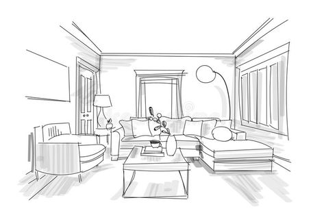 Interior design sketch. hand drawn vector illustration of sitting room furniture. Living room furniture set modern. Vector home interior design illustration royalty free illustration Interior Design Vector, Living Room Illustration, Furniture Design Sketches, Drawing Interior, Interior Design Sketch, Interior Design Sketches, Furniture Design Wooden, Interior Sketch, Furniture Design Living Room