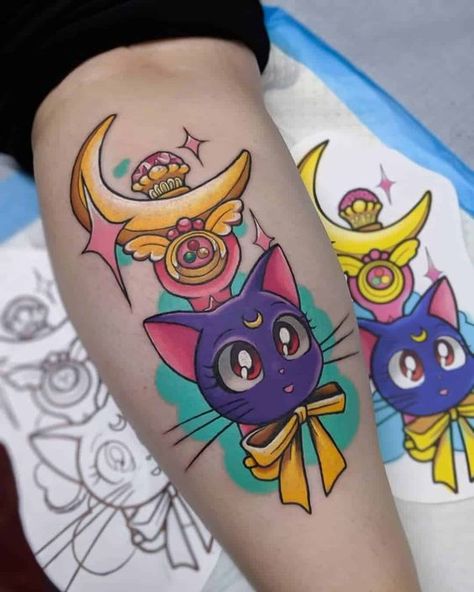 21 Lucky Cat Tattoo Ideas: Embrace the Feline Charm Luna Sailor Moon Tattoo, Moon Tattoo Wrist, Cat Silhouette Tattoos, Queen Tattoo Designs, Lucky Cat Tattoo, Sailor Moon Brooch, Sailor Moon Wands, Small Lion Tattoo, Cat Portrait Tattoos