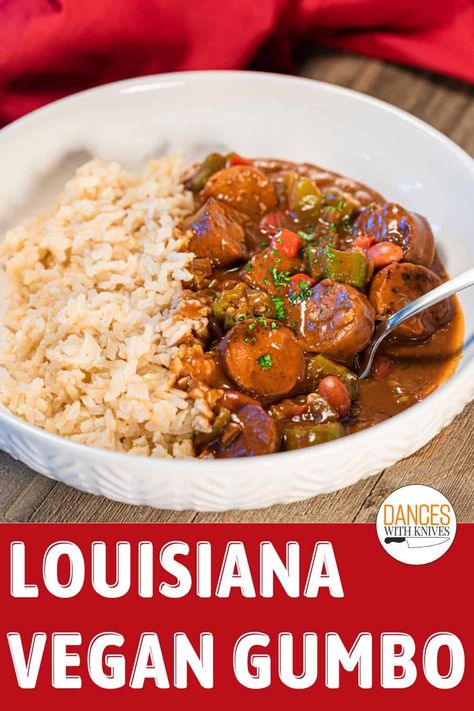 Vegan Gumbo Louisiana Style Vegan Cajun Recipes, Vegan Gumbo, Vegetarian Gumbo, Dark Roux, Vegan Cajun, Vegan Soul Food, Louisiana Style, Gumbo Recipe, Vegan Soup Recipes