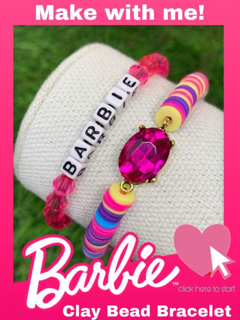 Barbie Inspired Bracelet, Barbie Clay Bead Bracelet, Barbie Friendship Bracelet, Barbie Bracelet Ideas, Clay Bead Bracelet Ideas, Bead Bracelet Ideas, Beaded Braclets, Clay Bead Bracelet, Bracelet Inspired