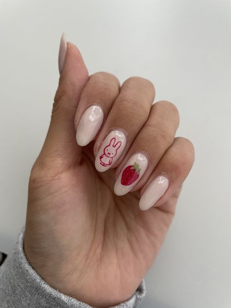 Miffy Strawberry, Strawberry Nails, Bunny Nails, Nails Gel Nails, Hello Nails, Cute Simple Nails, Grunge Nails, Blush Nails, Casual Nails