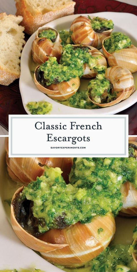 Indulge in the exquisite flavors of a classic French culinary tradition with this timeless snail delicacy. Perfectly prepared with a blend of garlic, parsley, and butter, these escargots offer a taste of France's rich gastronomic heritage. Whether you're hosting a sophisticated dinner party or simply exploring new tastes, this dish promises an unforgettable experience that captures the essence of French cuisine. Embrace the art of slow dining and savor every bite of this elegant and flavorful masterpiece. French Escargot Recipe, Escargot Recipes, French Escargot, Escargot Recipe, French Recipes Authentic, French Cooking Recipes, Snails Recipe, French Foods, Traditional French Recipes