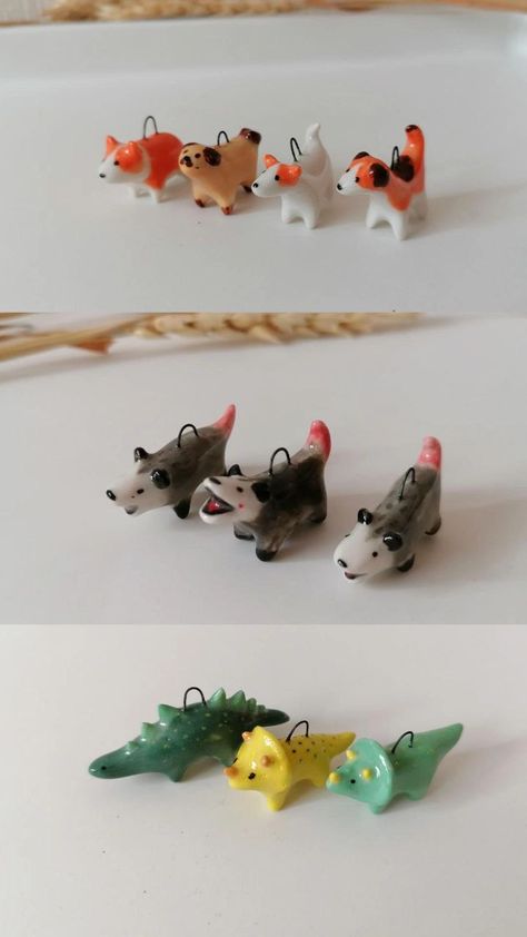 Dinosaur Ceramics, Clay Possum, Mini Clay Animals, Clay Dinosaur, Plush Ideas, Ceramic Things, Making Miniatures, Diy Pottery Painting, Clay Rings