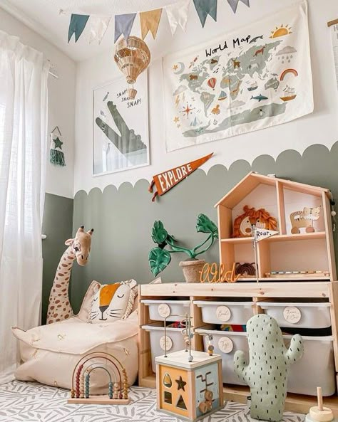 Safari Toddler Room, Small Toddler Bedroom, Trofast Ikea, Toddler Bedroom Decor, Safari Bedroom, Safari Room, Ideas Habitaciones, Toddler Boy Room Decor, Boy Toddler Bedroom