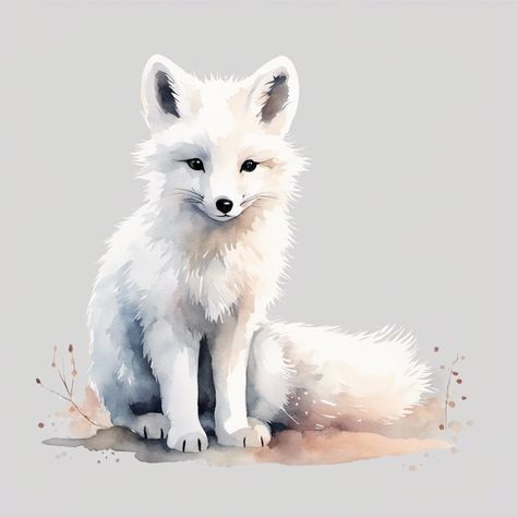 Fox Snow Illustration, Cute Arctic Fox Art, Snow Fox Drawing, Arctic Fox Drawing, White Fox Art, Arctic Fox Art, Landscape Painting Watercolor, Snow Illustration, Baby Animal Art