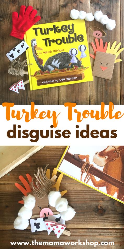 We have been reading Turkey Trouble and playing with our cardboard turkey and disguises! It is such a fun time! Make the turkey and disguises too! Cardboard Turkey, Turkey Trouble, Turkey Activity, Turkey Disguise Project, Turkey Project, Fun Thanksgiving Crafts, Thanksgiving Lessons, Thanksgiving Kindergarten, Thanksgiving School